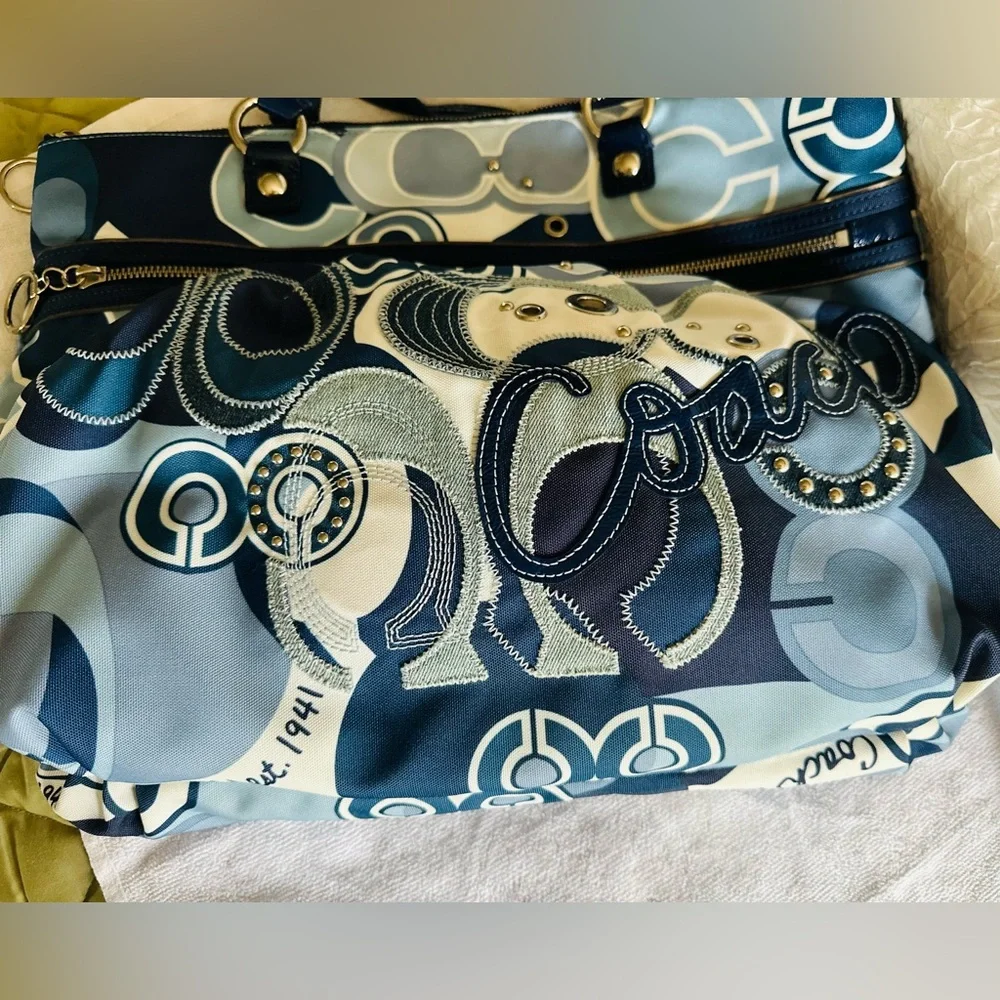 Vintage Coach Blue and White Tote Bag